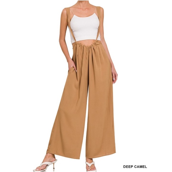 BellanBlue Pants - NWOT Solid Camel Wide Leg Pockets Cami Jumper Jumpsuit
